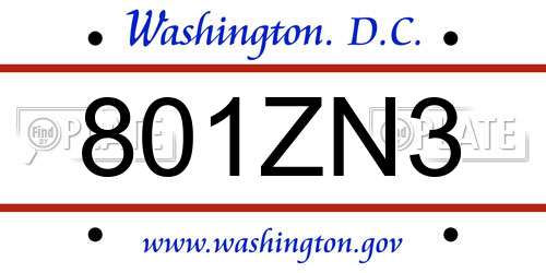 801ZN3 District Of Columbia License Plate