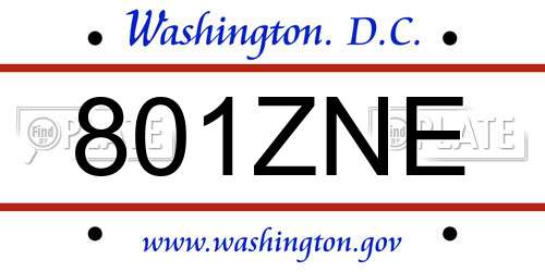 801ZNE District Of Columbia License Plate