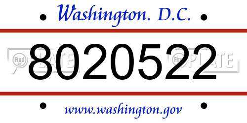 8020522 District Of Columbia License Plate