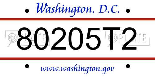 80205T2 District Of Columbia License Plate