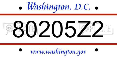 80205Z2 District Of Columbia License Plate