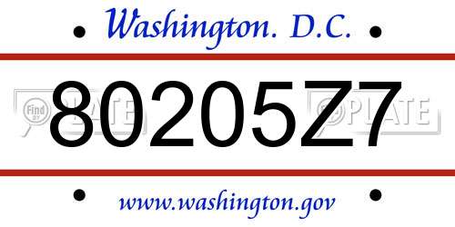 80205Z7 District Of Columbia License Plate