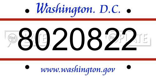 8020822 District Of Columbia License Plate