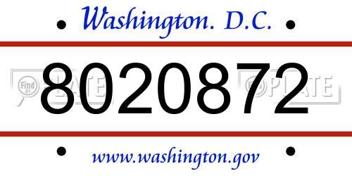 8020872 District Of Columbia License Plate