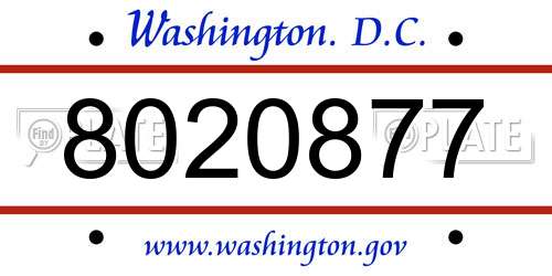 8020877 District Of Columbia License Plate