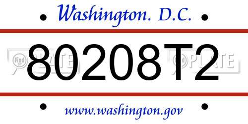 80208T2 District Of Columbia License Plate