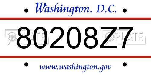 80208Z7 District Of Columbia License Plate