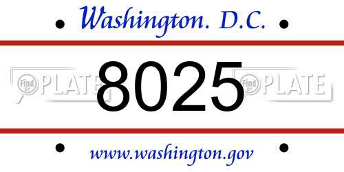 8025 District Of Columbia License Plate