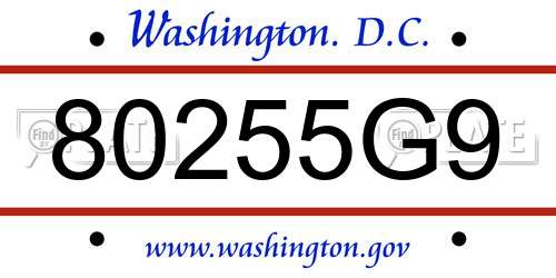 80255G9 District Of Columbia License Plate