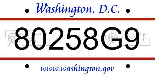 80258G9 District Of Columbia License Plate