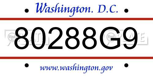 80288G9 District Of Columbia License Plate