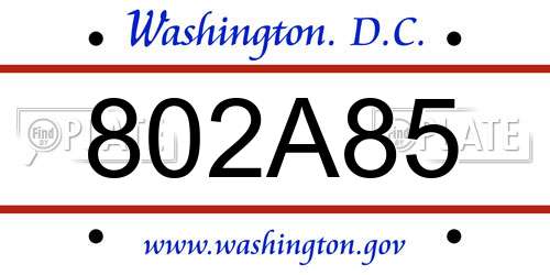802A85 District Of Columbia License Plate