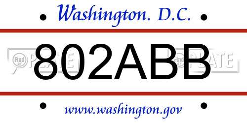 802ABB District Of Columbia License Plate