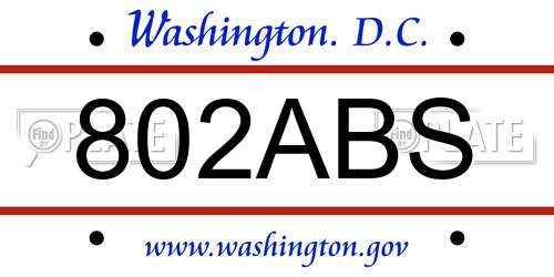802ABS District Of Columbia License Plate