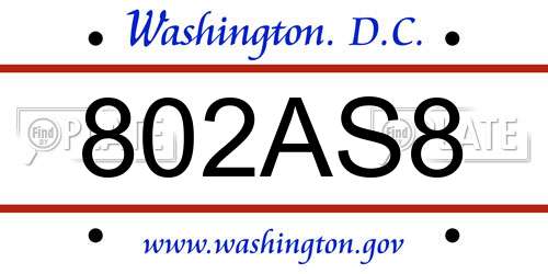 802AS8 District Of Columbia License Plate