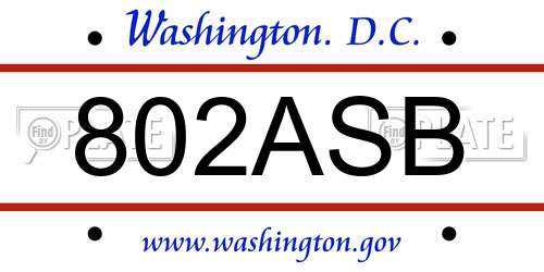 802ASB District Of Columbia License Plate