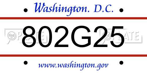802G25 District Of Columbia License Plate