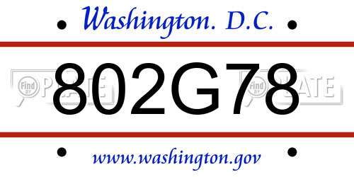 802G78 District Of Columbia License Plate