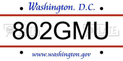 802GMU District Of Columbia License Plate