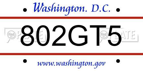 802GT5 District Of Columbia License Plate