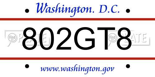 802GT8 District Of Columbia License Plate