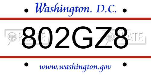 802GZ8 District Of Columbia License Plate