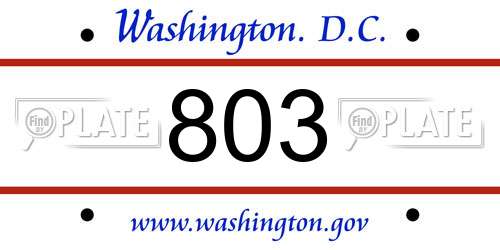 803 District Of Columbia License Plate