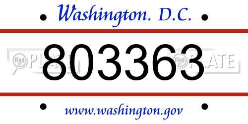 803363 District Of Columbia License Plate
