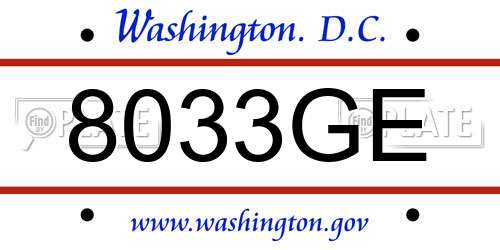8033GE District Of Columbia License Plate