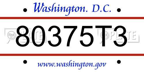 80375T3 District Of Columbia License Plate