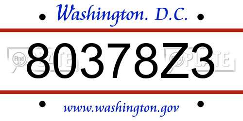 80378Z3 District Of Columbia License Plate