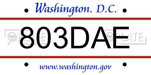 803DAE District Of Columbia License Plate