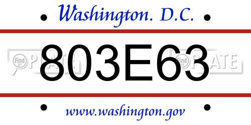 803E63 District Of Columbia License Plate