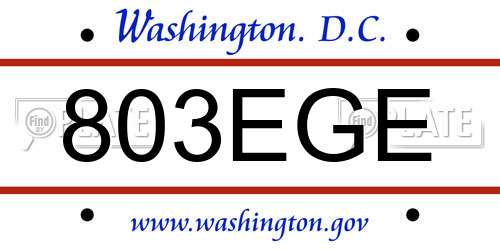 803EGE District Of Columbia License Plate