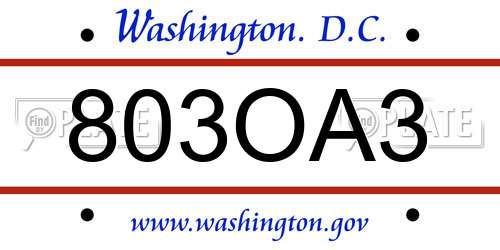 803OA3 District Of Columbia License Plate