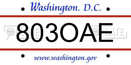 803OAE District Of Columbia License Plate