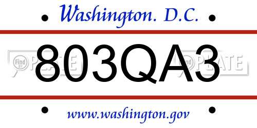 803QA3 District Of Columbia License Plate