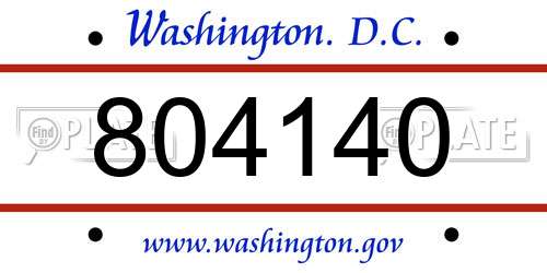 804140 District Of Columbia License Plate
