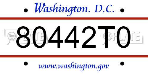 80442T0 District Of Columbia License Plate