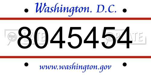 8045454 District Of Columbia License Plate