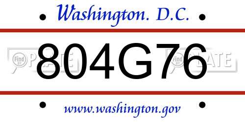 804G76 District Of Columbia License Plate