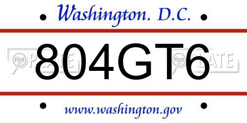 804GT6 District Of Columbia License Plate