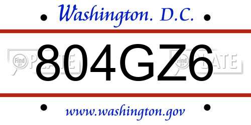 804GZ6 District Of Columbia License Plate