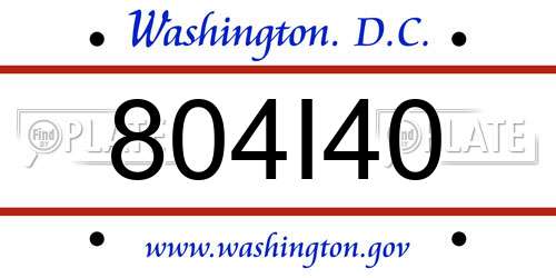804I40 District Of Columbia License Plate