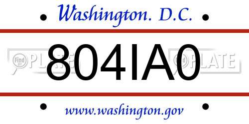 804IA0 District Of Columbia License Plate
