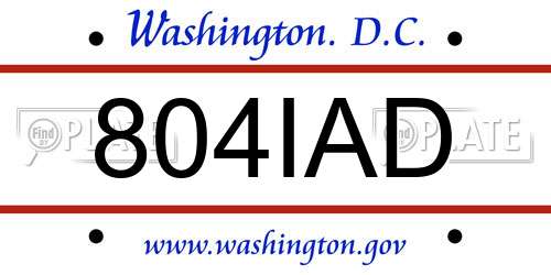 804IAD District Of Columbia License Plate