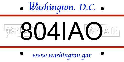 804IAO District Of Columbia License Plate