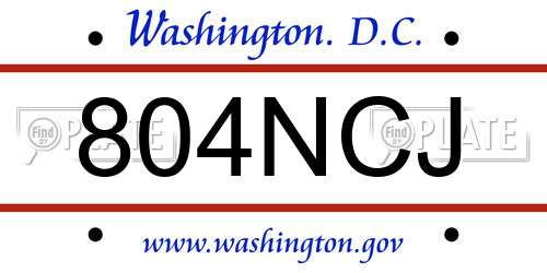 804NCJ District Of Columbia License Plate