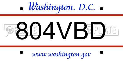 804VBD District Of Columbia License Plate
