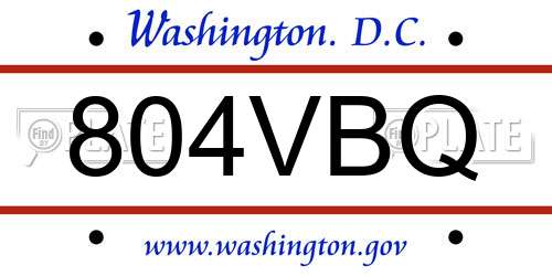 804VBQ District Of Columbia License Plate